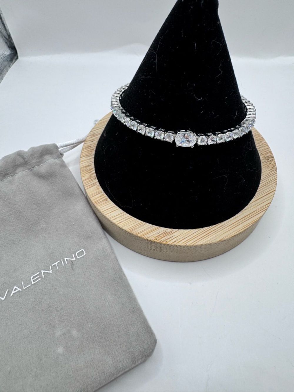 Stella Valentino Cubic Zirconia Tennis Bracelet New in Pouch Rhodium Plating